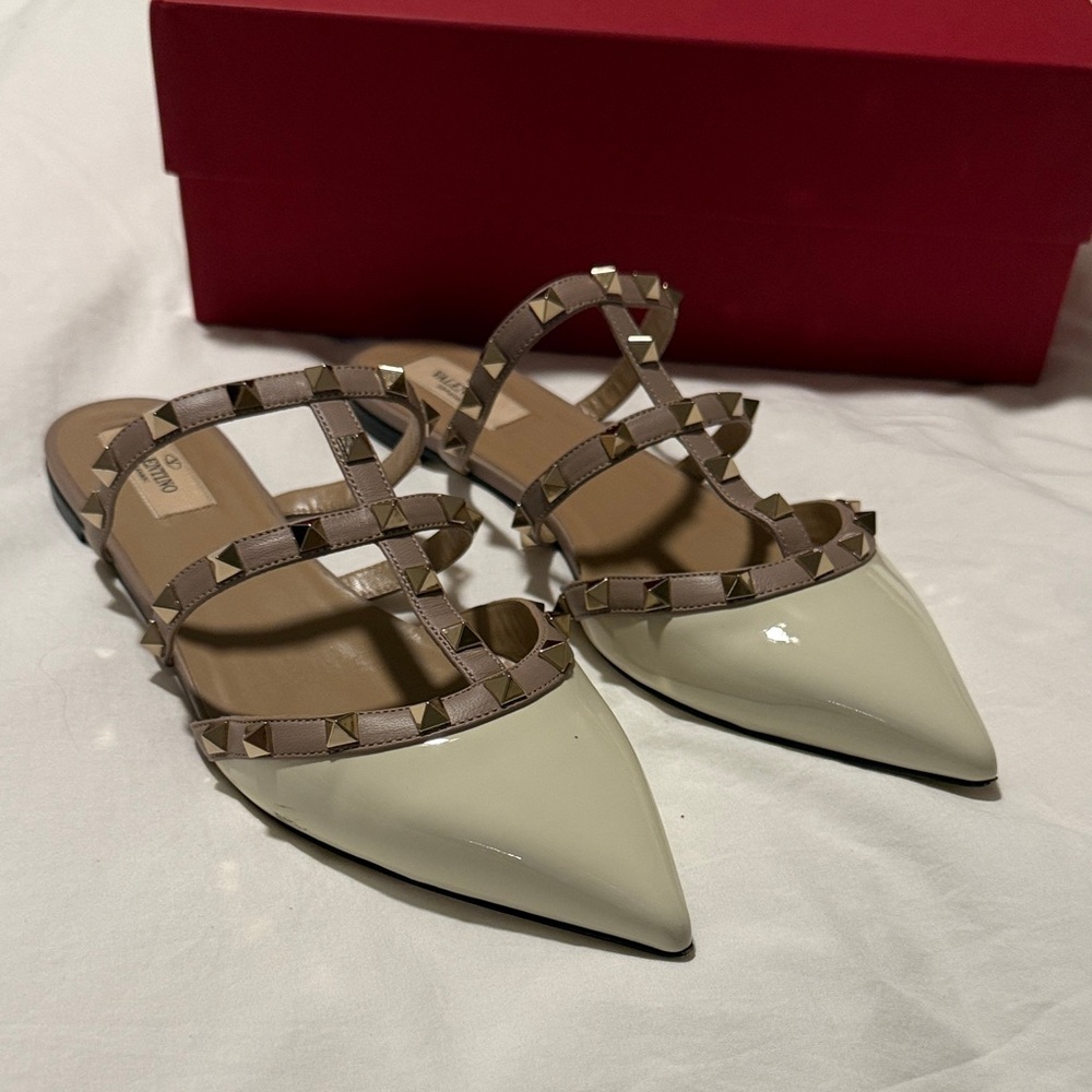 Valentino Cream and Tan Studded Mule